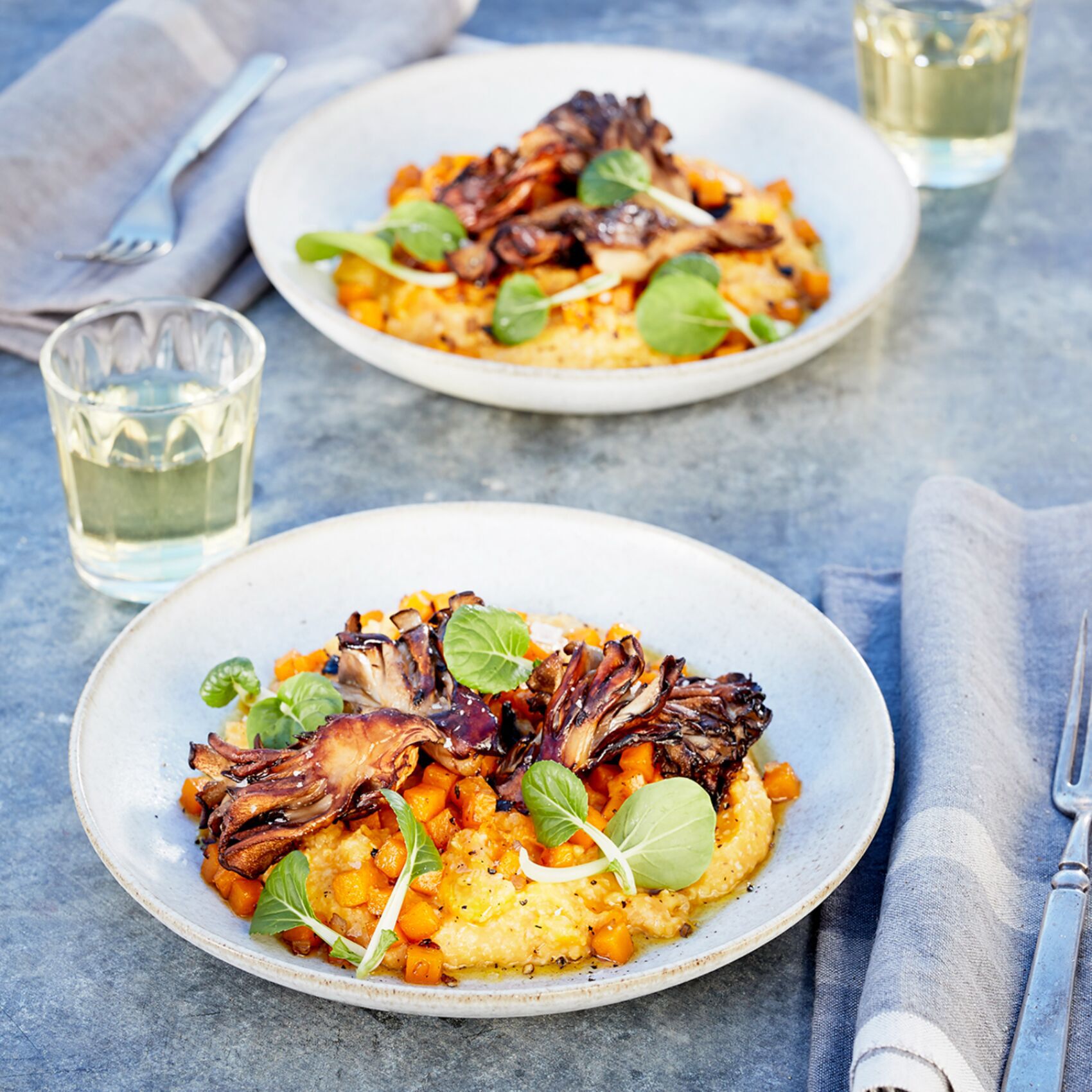 Pumpkin Grits with Maitake Mushrooms